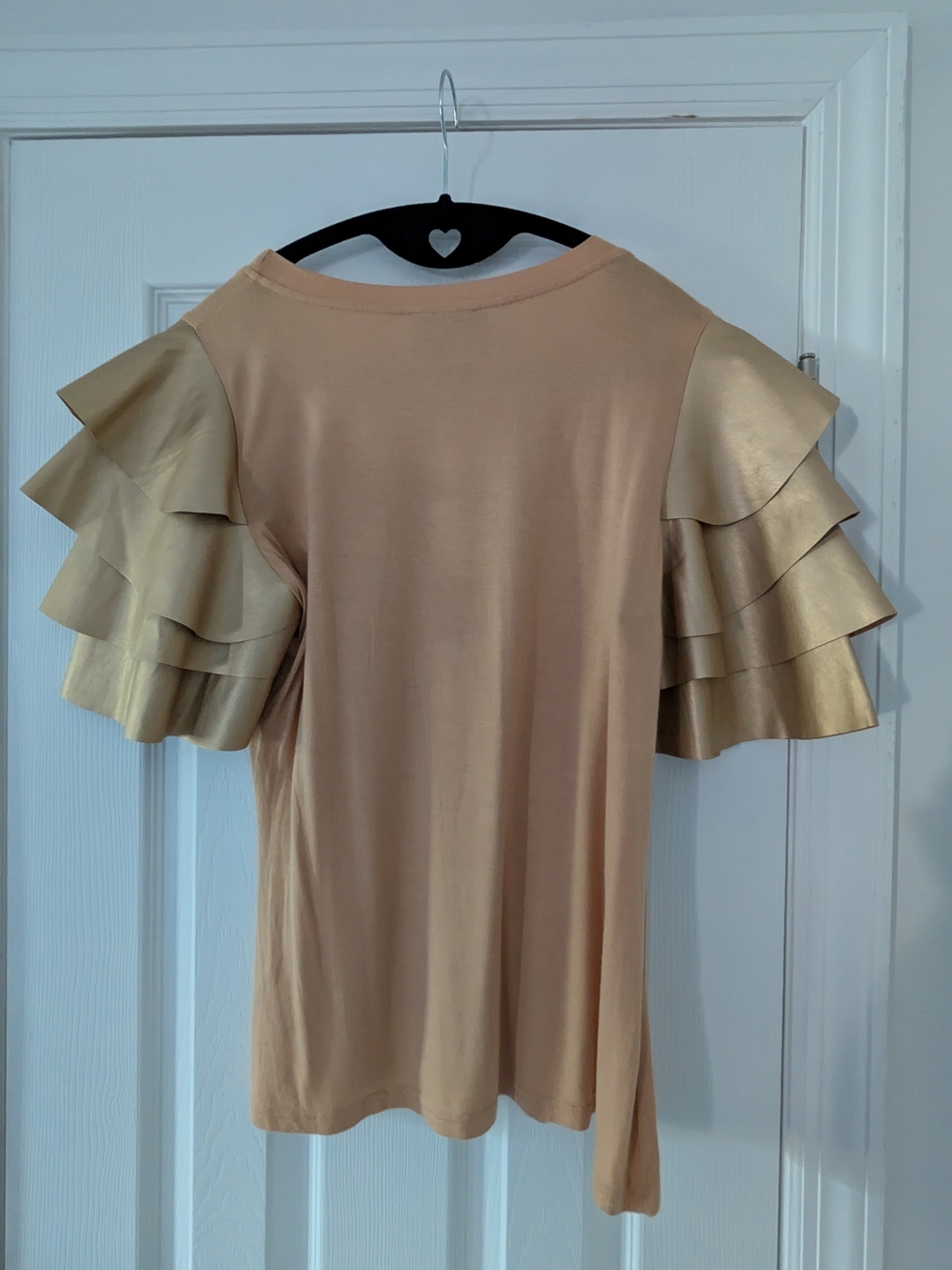 Gracia Gold Beige Layered Ruffle Sleeve Short-Sleeve Top Large - Picture 2 of 5